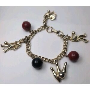 Vintage Bowling Gold Tone Charm Bracelet Classic Costume Jewelry Sports